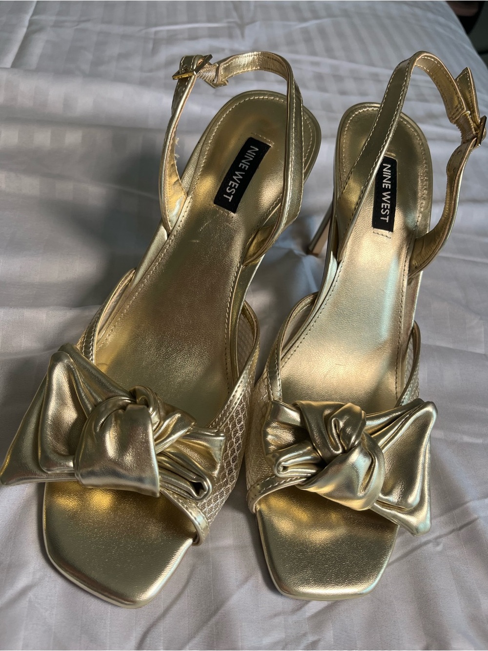 Nine West Metallic Gold Knot Front Slingback Heels